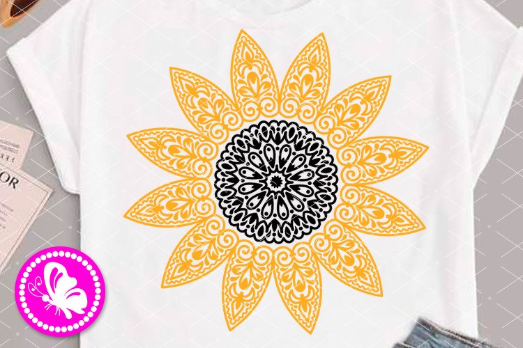 Sunflower Mandala cut file yellow black. Flowers print. Cricut downloads