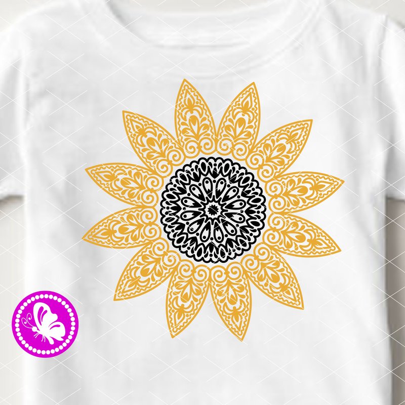 Sunflower Mandala cut file yellow black. Flowers print. Cricut downloads