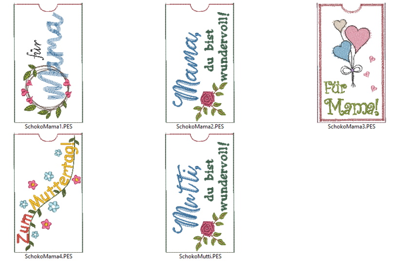 Stickdatei Schokohülle Muttertag SET Mama Mutti