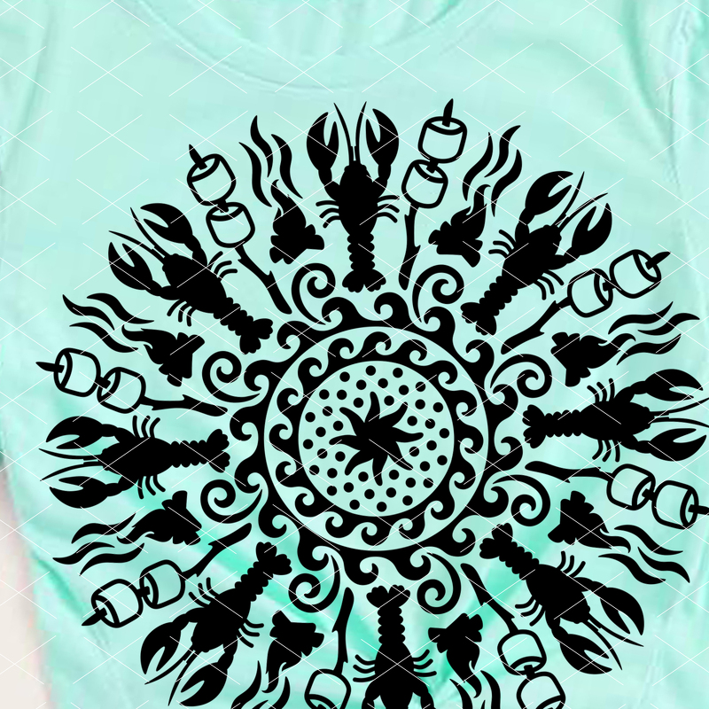 MAndala print. Lobster, marshmallow, camping bonfire clipart. Print and cut