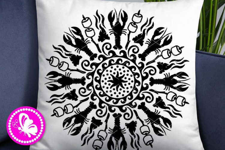 MAndala print. Lobster, marshmallow, camping bonfire clipart. Print and cut - Image 2