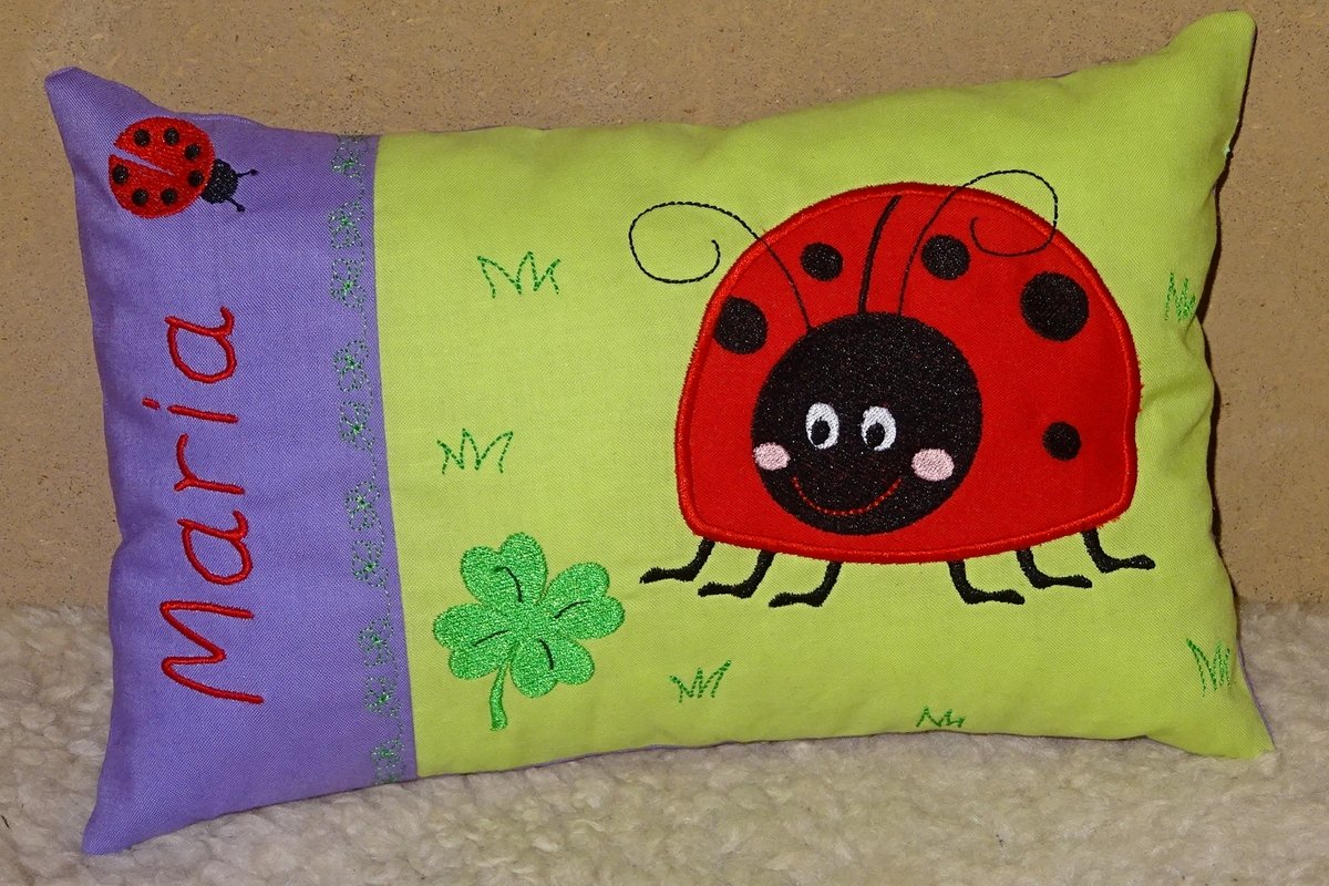 Stickdatei - Käfer Glücksbringer inkl. Kissen ITH und Taschenbild