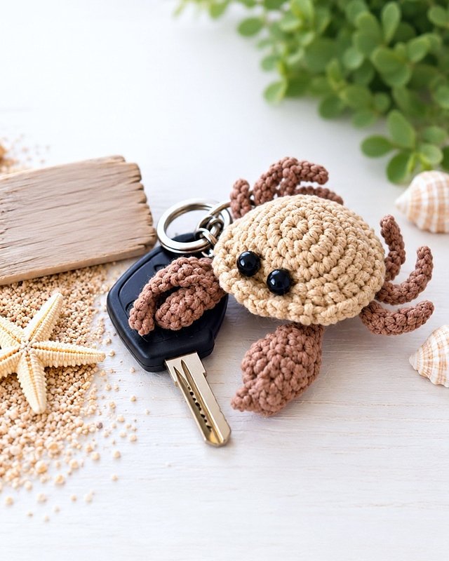 Crab Crochet Pattern & Video. Mini Amigurumi Keychain