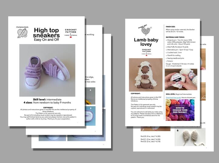 Crochet pattern bundle Baby sneakers and lamb plush lovey, newborn gift S2