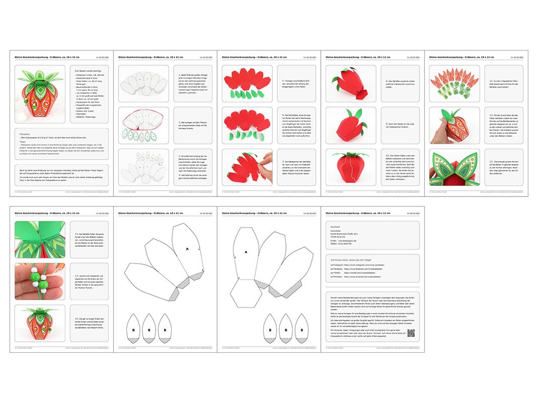 Kleine Geschenkverpackung – Erdbeere – Bastelanleitung und Vorlagen