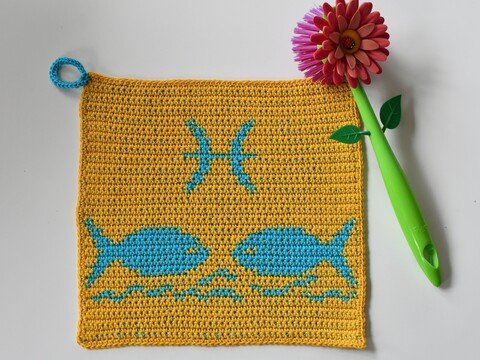 Sternzeichen Tuch / Topflappen "Fische" - Häkelanleitung