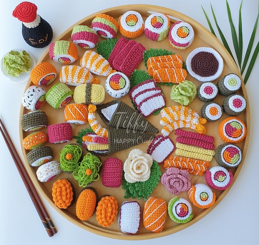 Sushi Mega Set Crochet Pattern for Play Kitchen, Play Store &amp; Sushi Fans