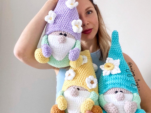 Spring Gnome pattern set of 3 plush Gnomes, , PDF crochet pattern.