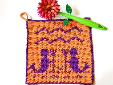 Sternzeichen Tuch / Topflappen "Wassermann" - Häkelanleitung