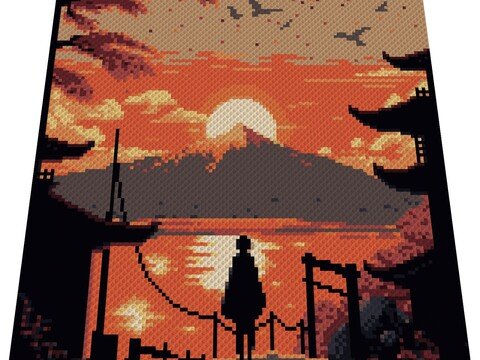 Häkelmuster * JAPANISCHER SONNENUNTERGANG * Grafik für C2C Decke