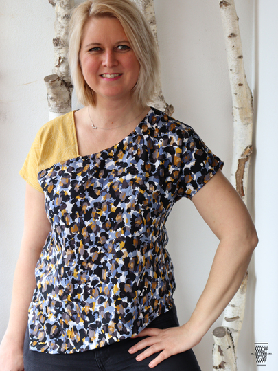 Ayana tailored asymmetrical blouse pattern in sizes 32 - 54.