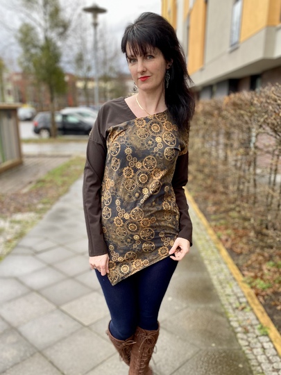 Ayana tailored asymmetrical blouse pattern in sizes 32 - 54.