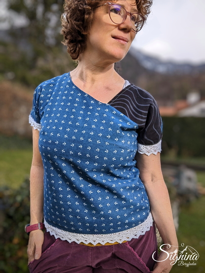 Ayana tailored asymmetrical blouse pattern in sizes 32 - 54.