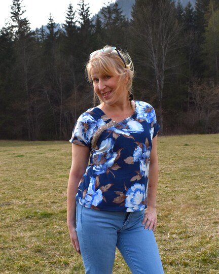 Ayana tailored asymmetrical blouse pattern in sizes 32 - 54.