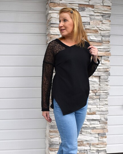 Ayana tailored asymmetrical blouse pattern in sizes 32 - 54.