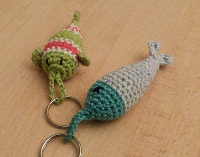 Häkelanleitung für Schlüsselanhänger Fische, 2 Modelle