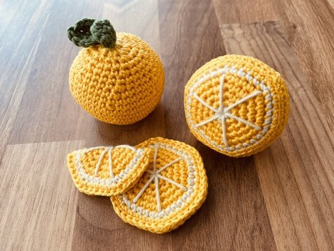 Orange häkeln, halbe Orange & Scheiben für Kaufladen, Spielküche oder Deko