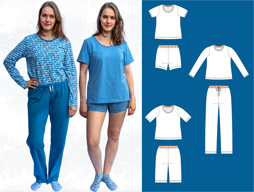 Pyjama – Schlafanzug-Set Shirt & Hose/Shorts mit Gummibund, BU 80-116 A4+A0