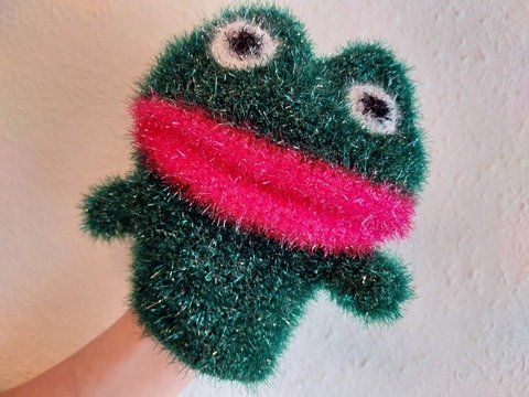 Häkelanleitung für einen Frosch als Handpuppe / Waschlappen im PDF-Format