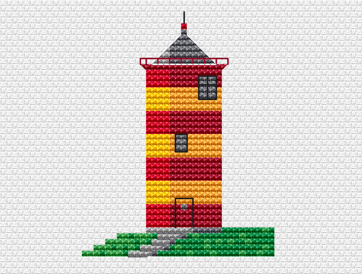 Kreuzstichvorlage Pilsumer Leuchtturm im Miniformat als PDF-Download