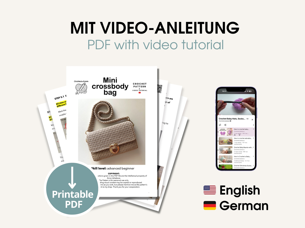 Crochet crossbody bag pattern woman tote bag aesthetic baguette clutch BAG3 - Image 4