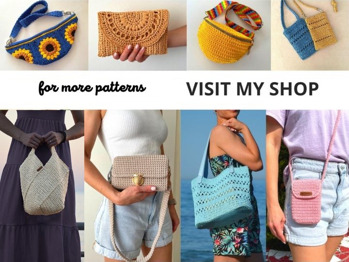Crochet crossbody bag pattern woman tote bag aesthetic baguette clutch BAG3
