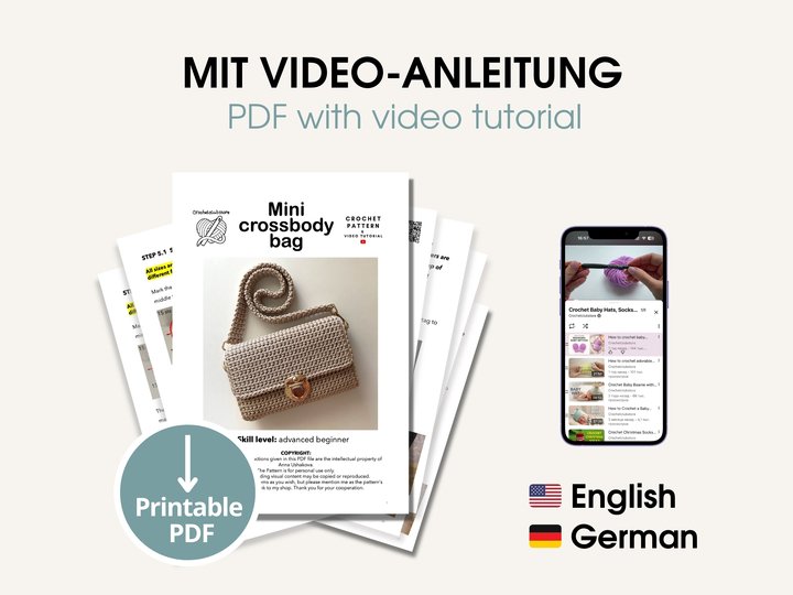 Häkelanleitung Crossbody Tasche kleine Schultertasche häkeln Mini Bag PDF