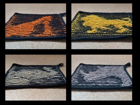 Vier Tiere Afrikas - Topf- oder Spüllappen mit Schattenstrickmotiven