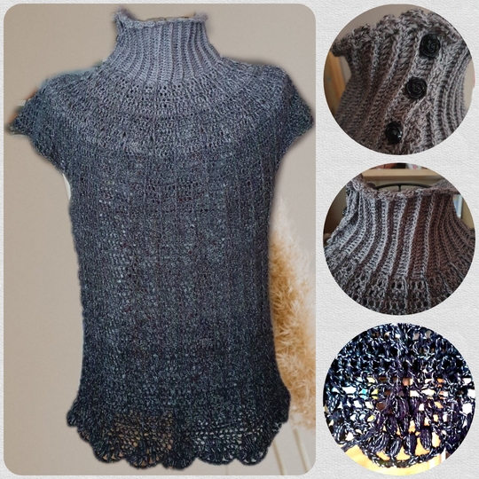 Häkelanleitung: Stylishes Vintage-Shirt oder lässige Tunika mit Stehkragen