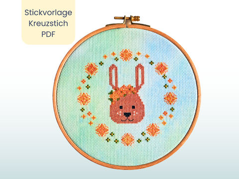Stickvorlage "Hase" Stickbild im Kreuzstich