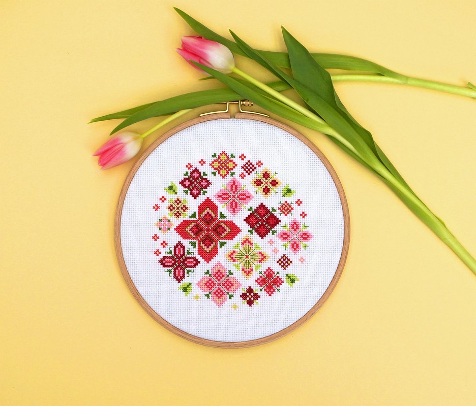 Stickvorlage "Blumenmix in Pink" für ein Bild im Kreuzstich - Bild 3