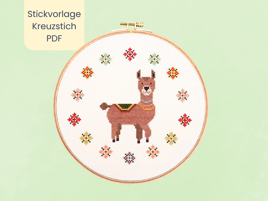 Stickvorlage "Lama" Stickbild im Kreuzstich