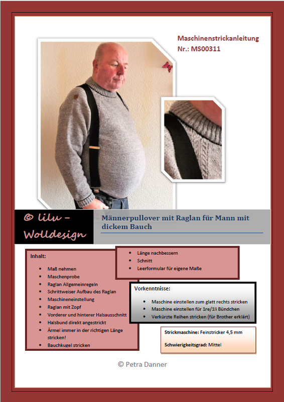 Strickmaschine: Männerpullover mit Raglan, für einen Mann mit dickem Bauch