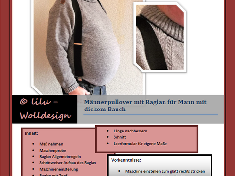 Strickmaschine: Männerpullover mit Raglan, für einen Mann mit dickem Bauch