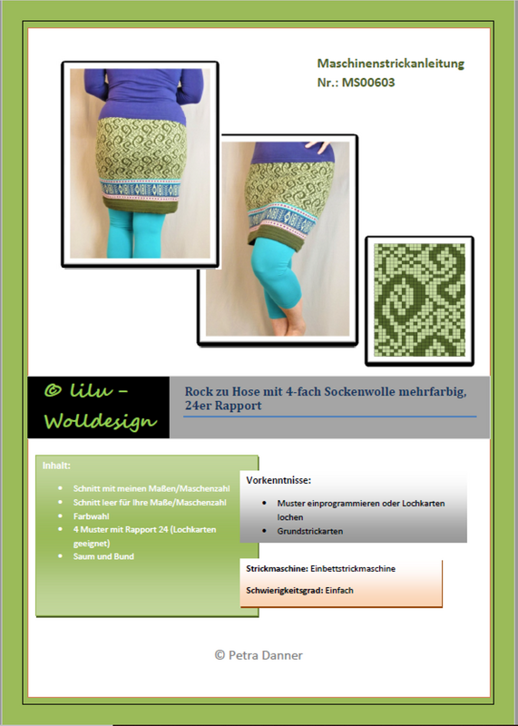 Strickmaschine: Rock zu Jeans in grün 24er Rapport