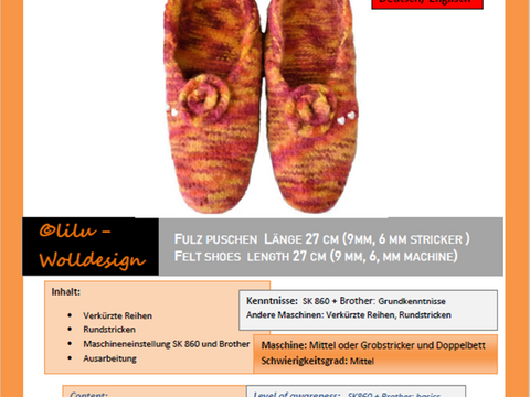 Strickmaschine: Filzpuschen am Grob- oder Mittelstricker (9 oder 6 mm)