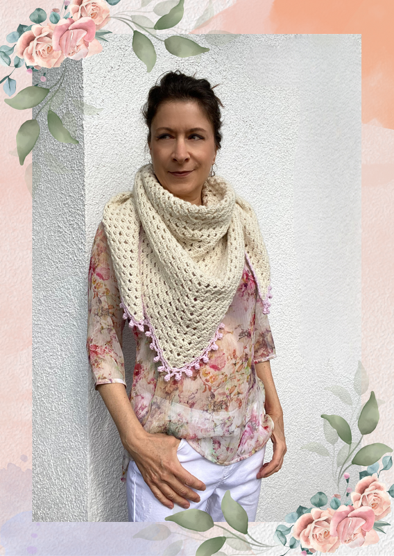 Häkelanleitung Dreieckstuch "Rose Buds" aus Alpaka/Seide - Bild 7