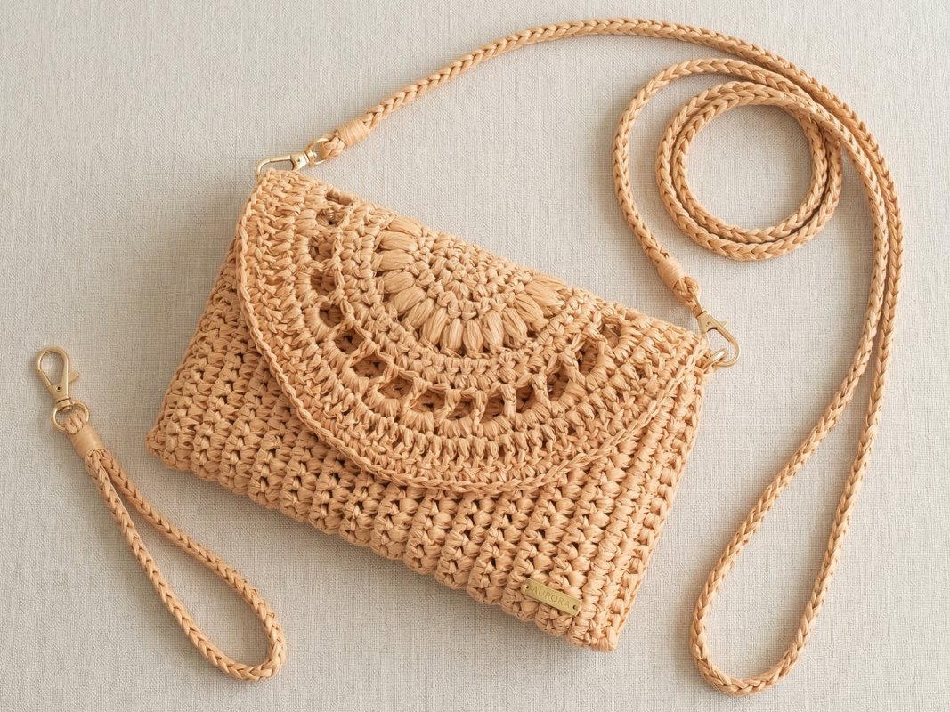 Сrochet clutch bag pattern, straw summer purse beach raffia minimalist bag6 - Image 12