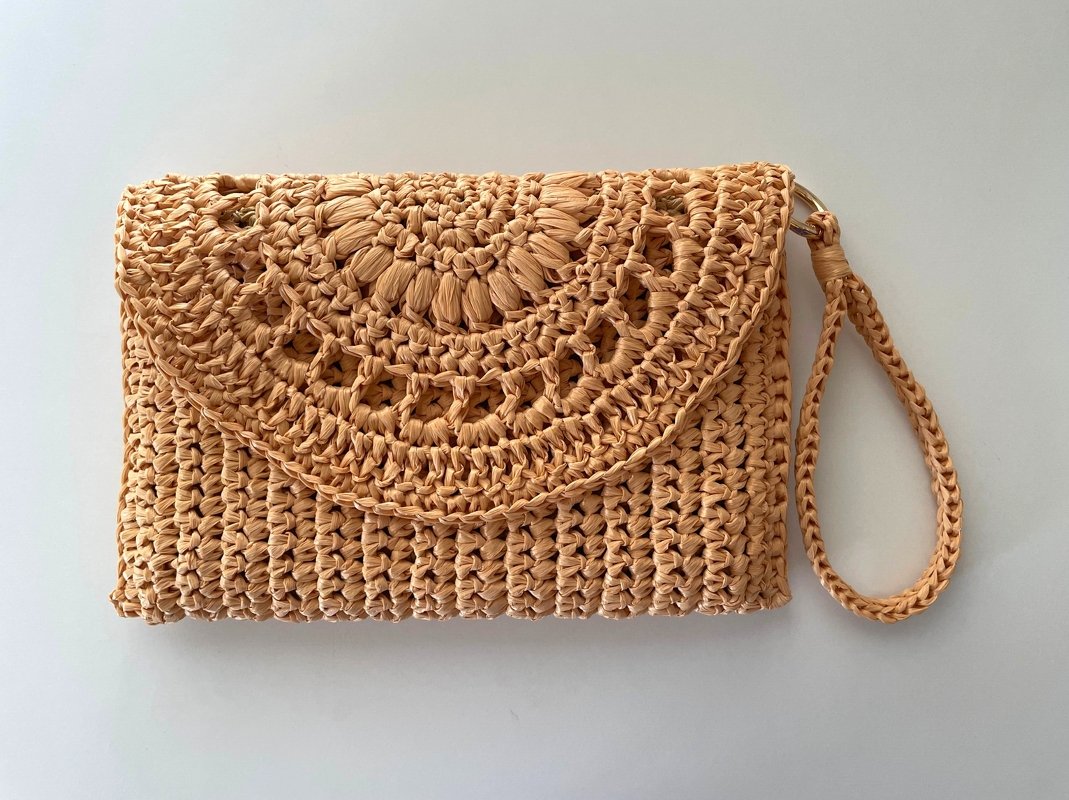Сrochet clutch bag pattern, straw summer purse beach raffia minimalist bag6 - Image 2