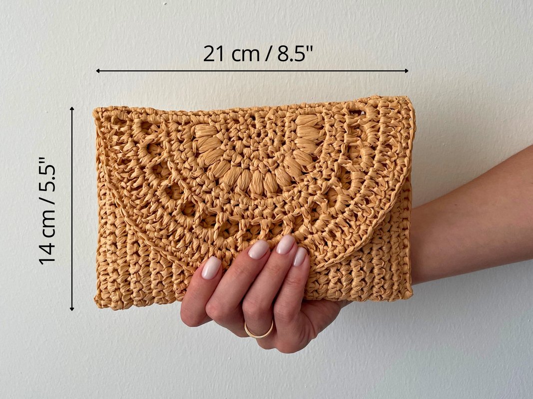 Сrochet clutch bag pattern, straw summer purse beach raffia minimalist bag6 - Image 17