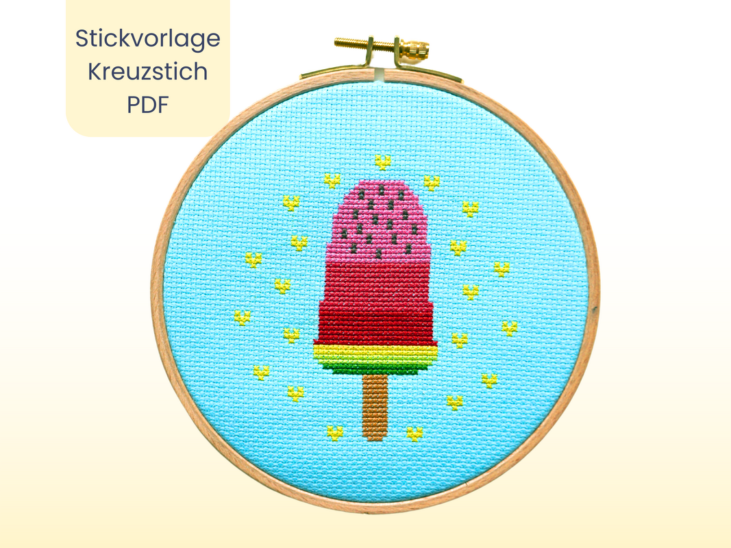 Stickvorlage "Meloneneis" Stickbild im Kreuzstich