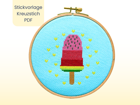 Stickvorlage "Meloneneis" Stickbild im Kreuzstich