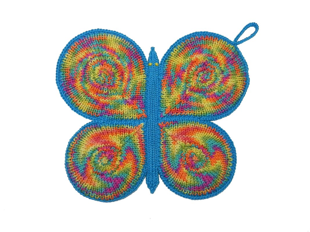Topflappen Schmetterling Farbenreich Strickanleitung
