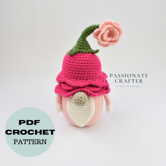 Crochet Rose gnome pattern- Crochet spring gnome- Flower garden gnome