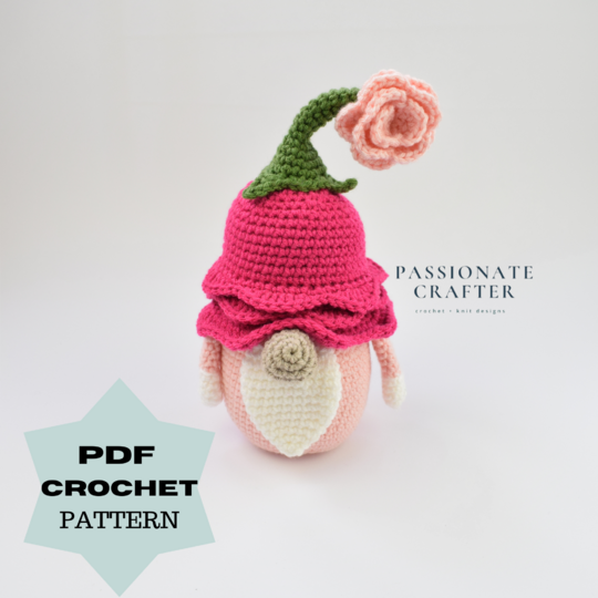 Crochet Rose gnome pattern- Crochet spring gnome- Flower garden gnome