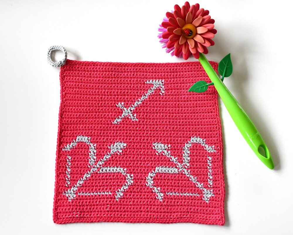 Sternzeichen Tuch / Topflappen "Schütze" - Häkelanleitung