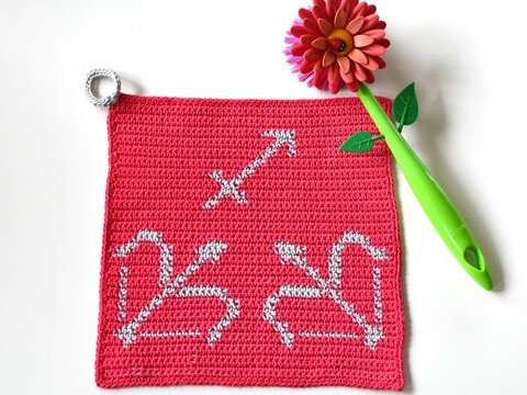 Sternzeichen Tuch / Topflappen "Schütze" - Häkelanleitung
