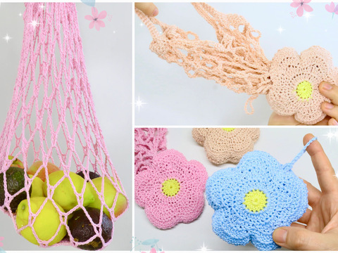 Flower Shopping Net with Storage Bag - Crochet Pattern