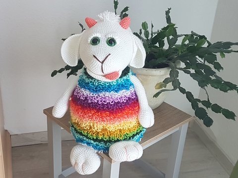 Häkelanleitung Regenbogen-Böckchen Fussel