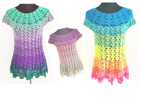 Top/Tunika/Kleid Pfauengarten, Häkelanleitung